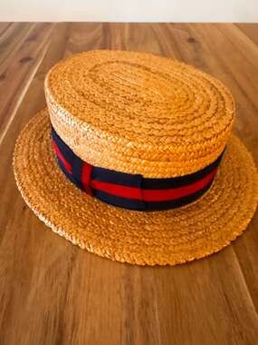 Vintage Ponte Rialto Venice Venetian Straw Boater Hat with Gondolier Ribbon